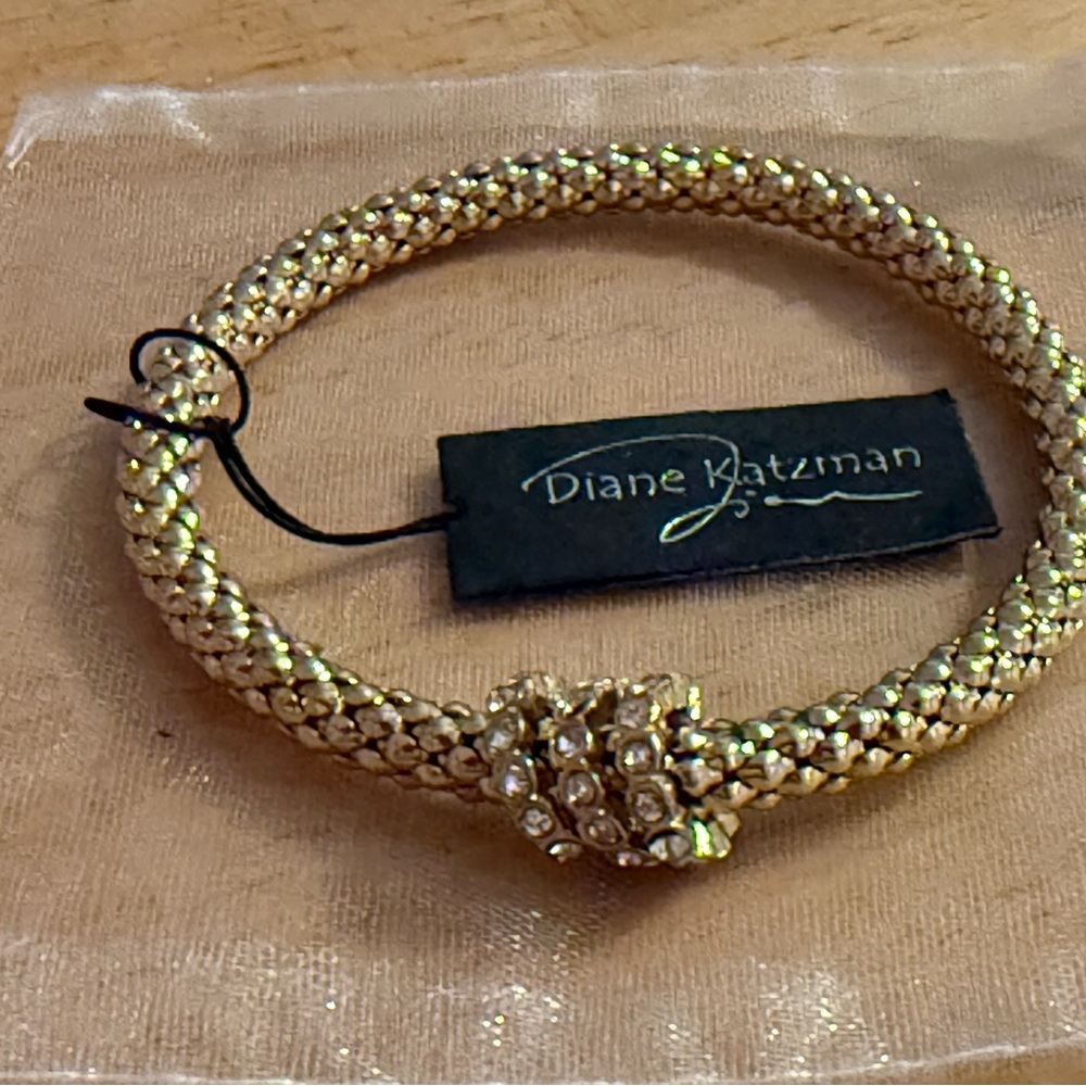 Gold Woven Mesh Bracelet with Crystal Accents
